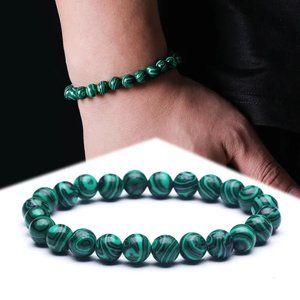 8mm Green Malachite Natural Stone Beaded Bracelet NEW